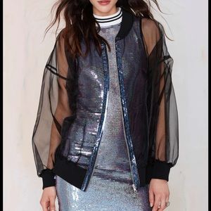The ragged priest, black chiffon bomber jacket, size small
